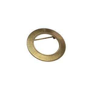 Vintage Gold-Tone Circle Brooch Ribbed Texture Pin